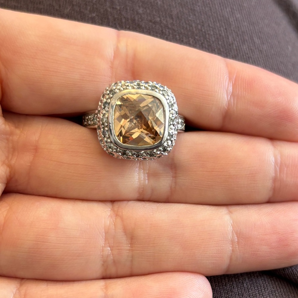 Crystal and Peach Stone Ring Size 7